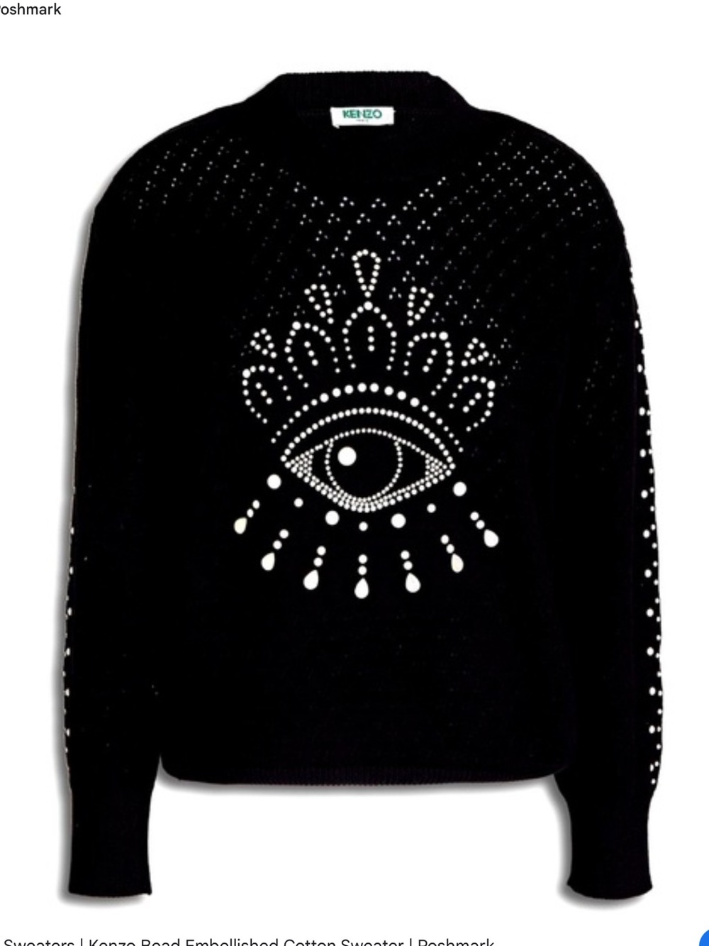 Kenzo Paris Evil Eye Pearl Embellished Knit Sweater Black M Cotton